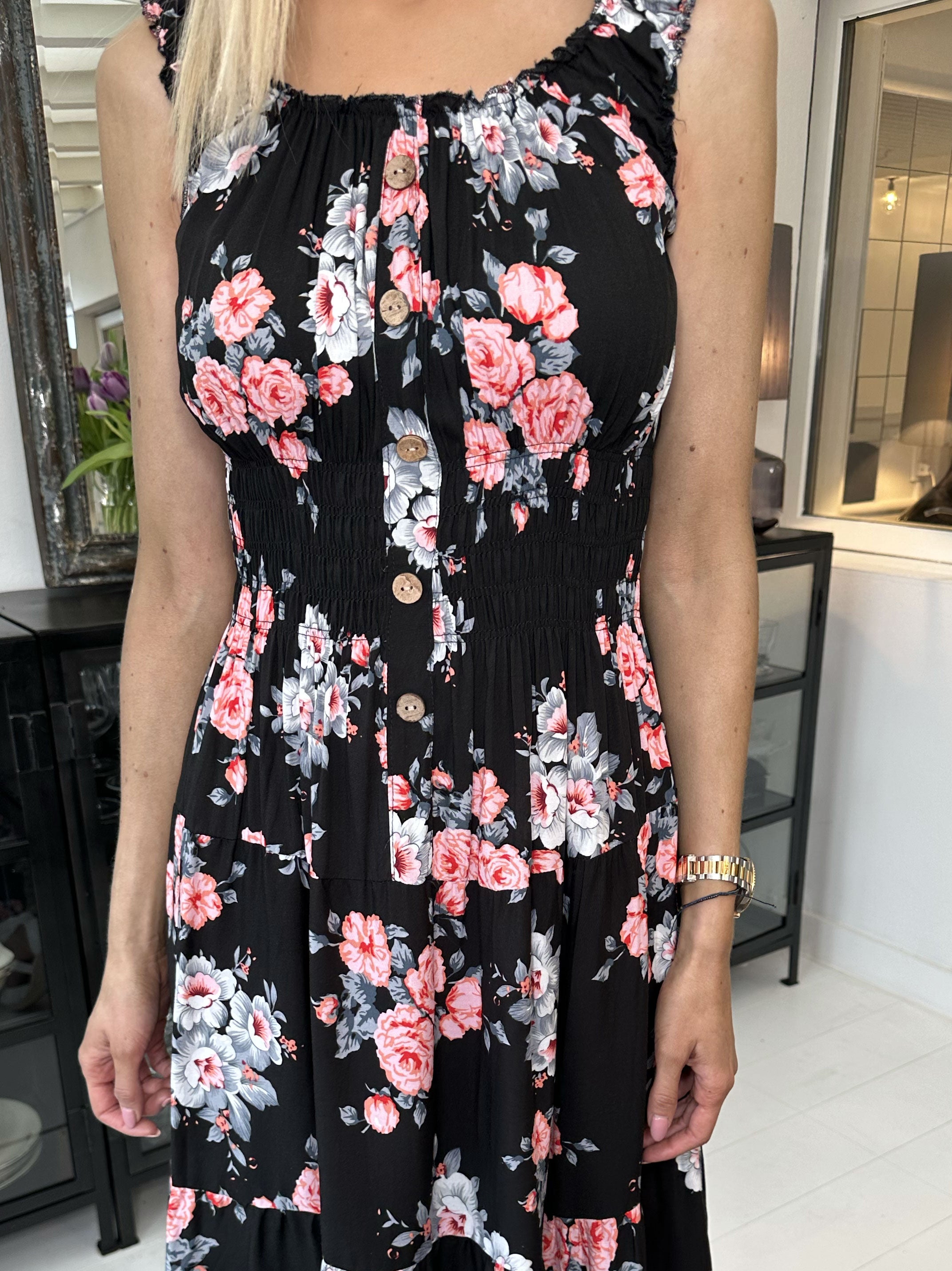 Alicia Rose - Lang stropkjole med blomsterprint